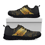 Golden Spiritual Bird Print Black Sneakers