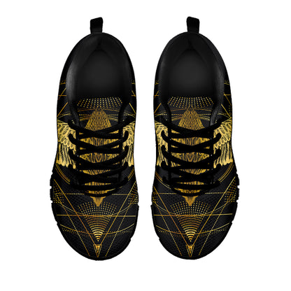 Golden Spiritual Bird Print Black Sneakers