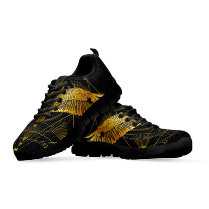 Golden Spiritual Bird Print Black Sneakers