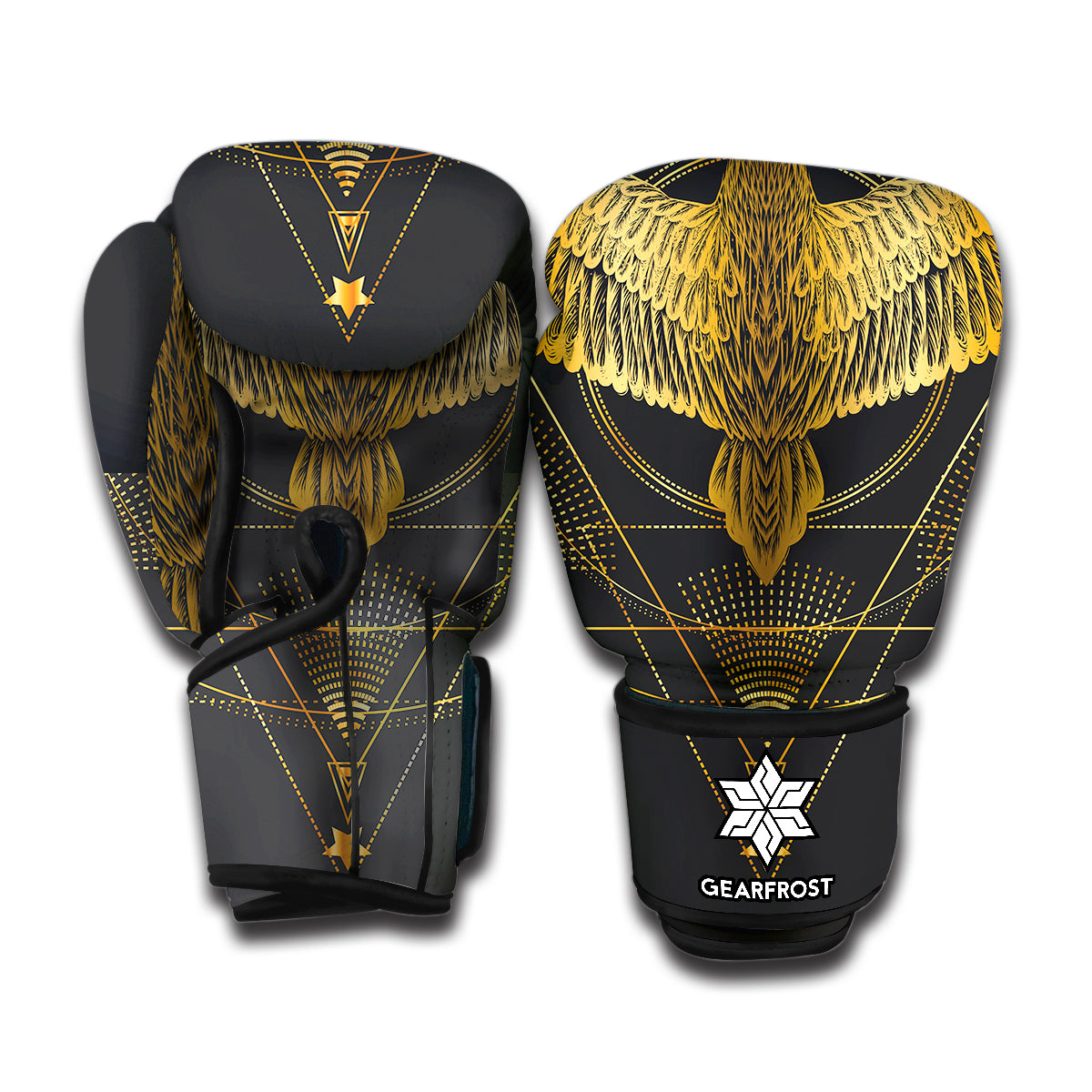 Golden Spiritual Bird Print Boxing Gloves