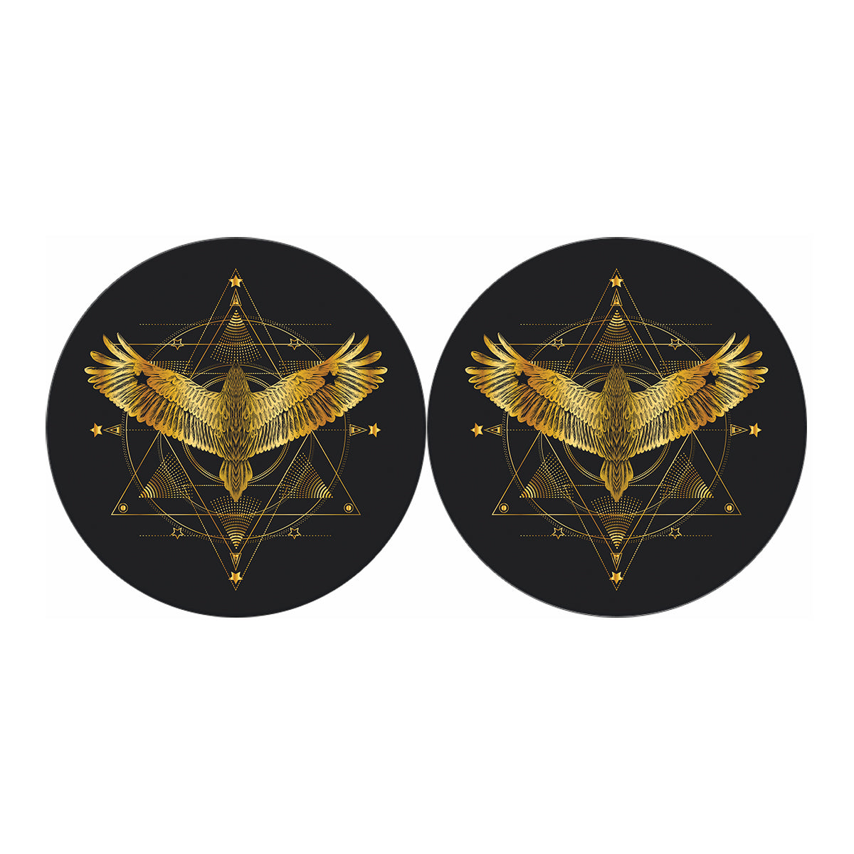 Golden Spiritual Bird Print Car Coasters