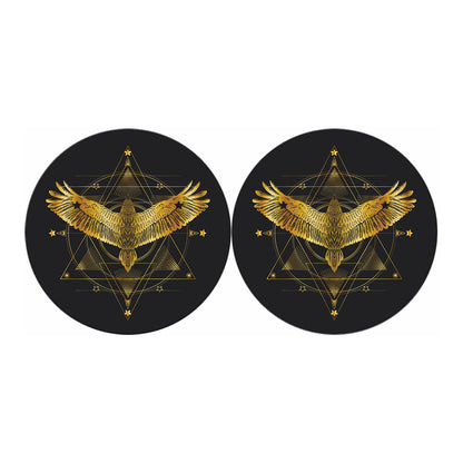 Golden Spiritual Bird Print Car Coasters