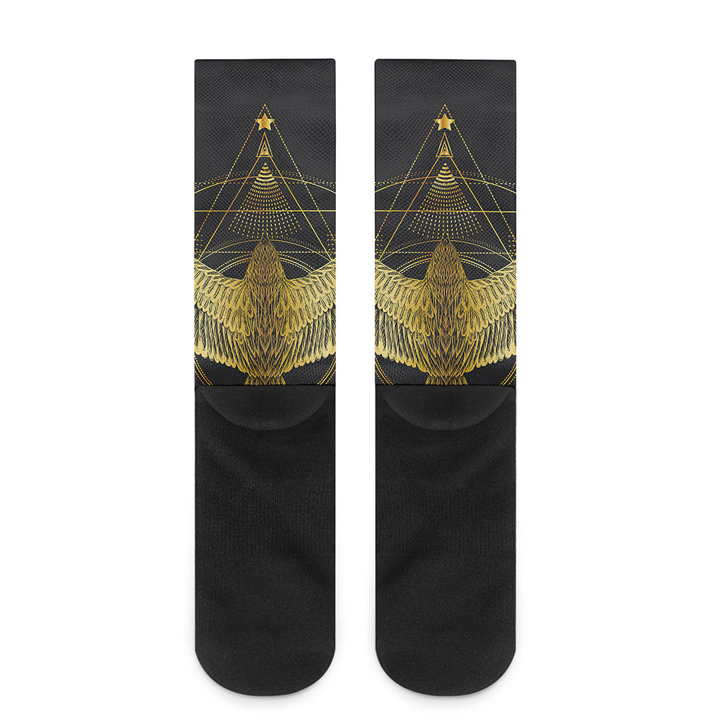Golden Spiritual Bird Print Crew Socks