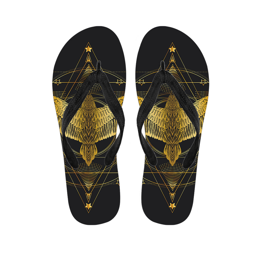 Golden Spiritual Bird Print Flip Flops