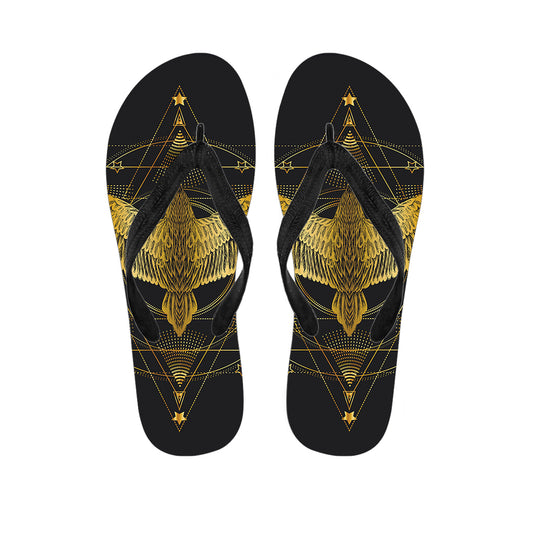 Golden Spiritual Bird Print Flip Flops