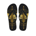 Golden Spiritual Bird Print Flip Flops