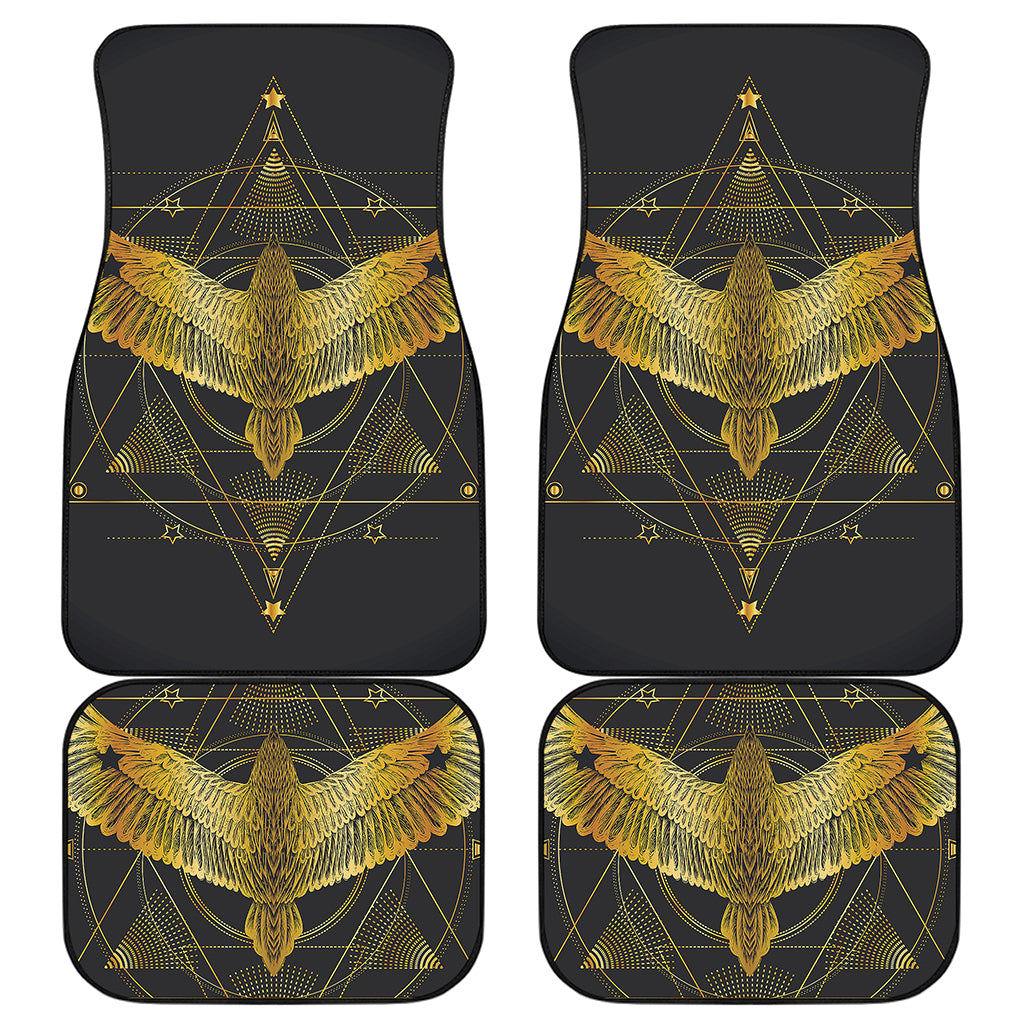 Golden Spiritual Bird Print Front and Back Car Floor Mats