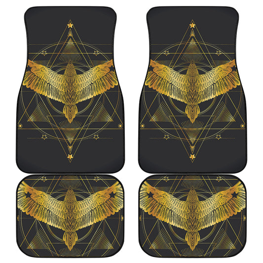 Golden Spiritual Bird Print Front and Back Car Floor Mats