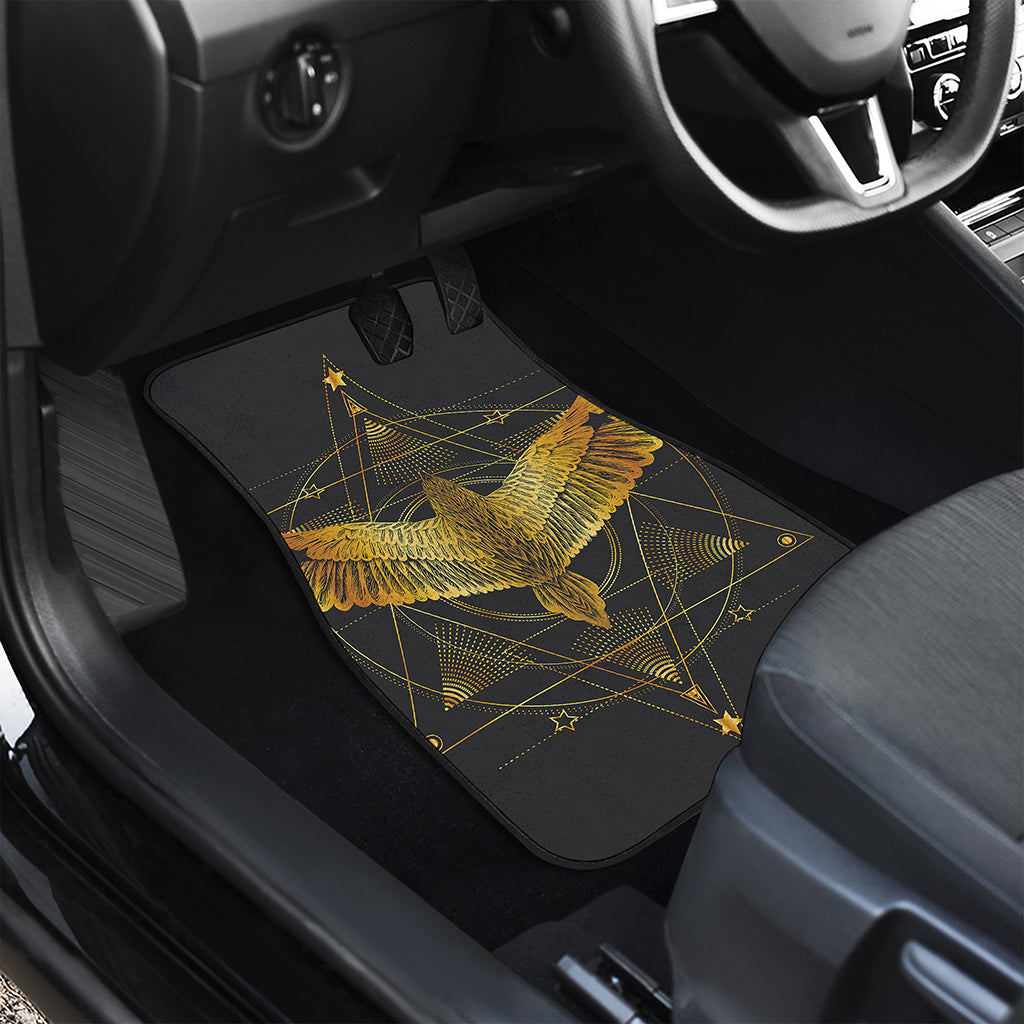 Golden Spiritual Bird Print Front and Back Car Floor Mats