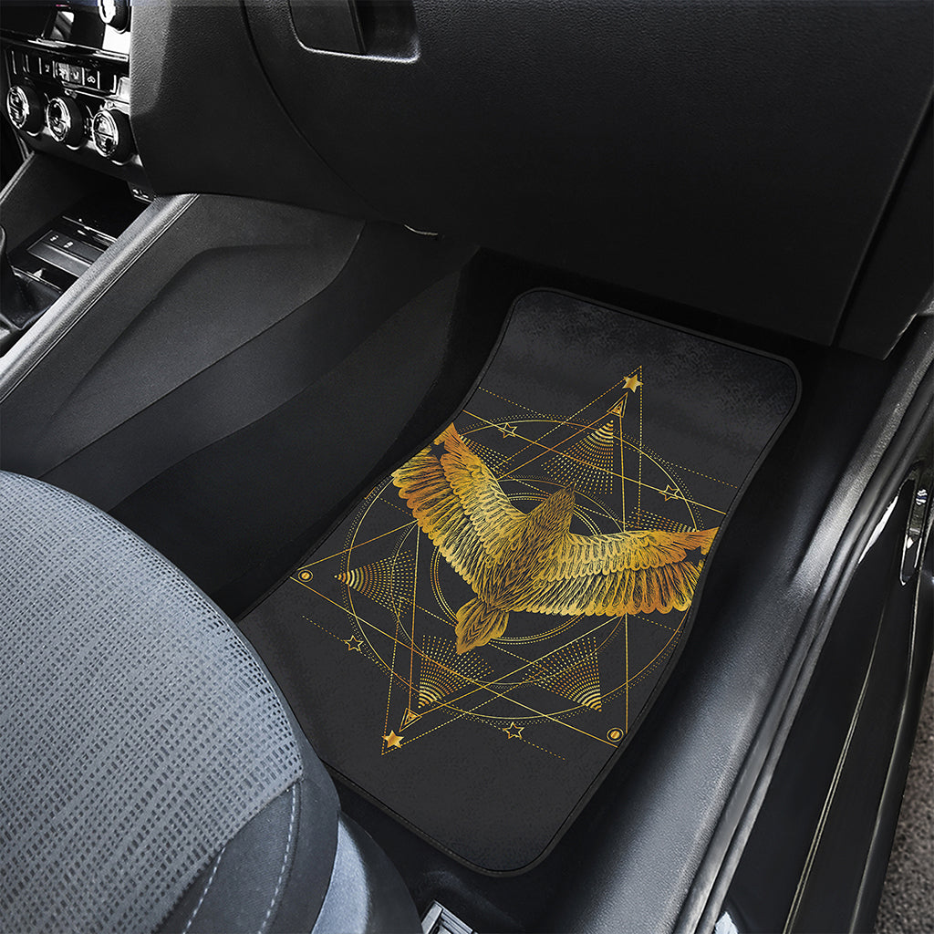 Golden Spiritual Bird Print Front and Back Car Floor Mats