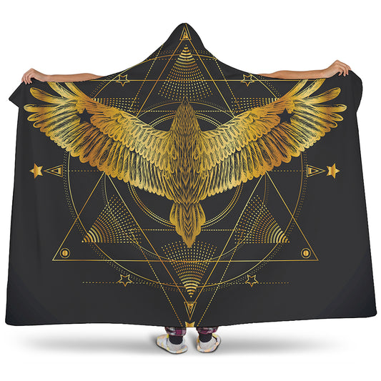 Golden Spiritual Bird Print Hooded Blanket