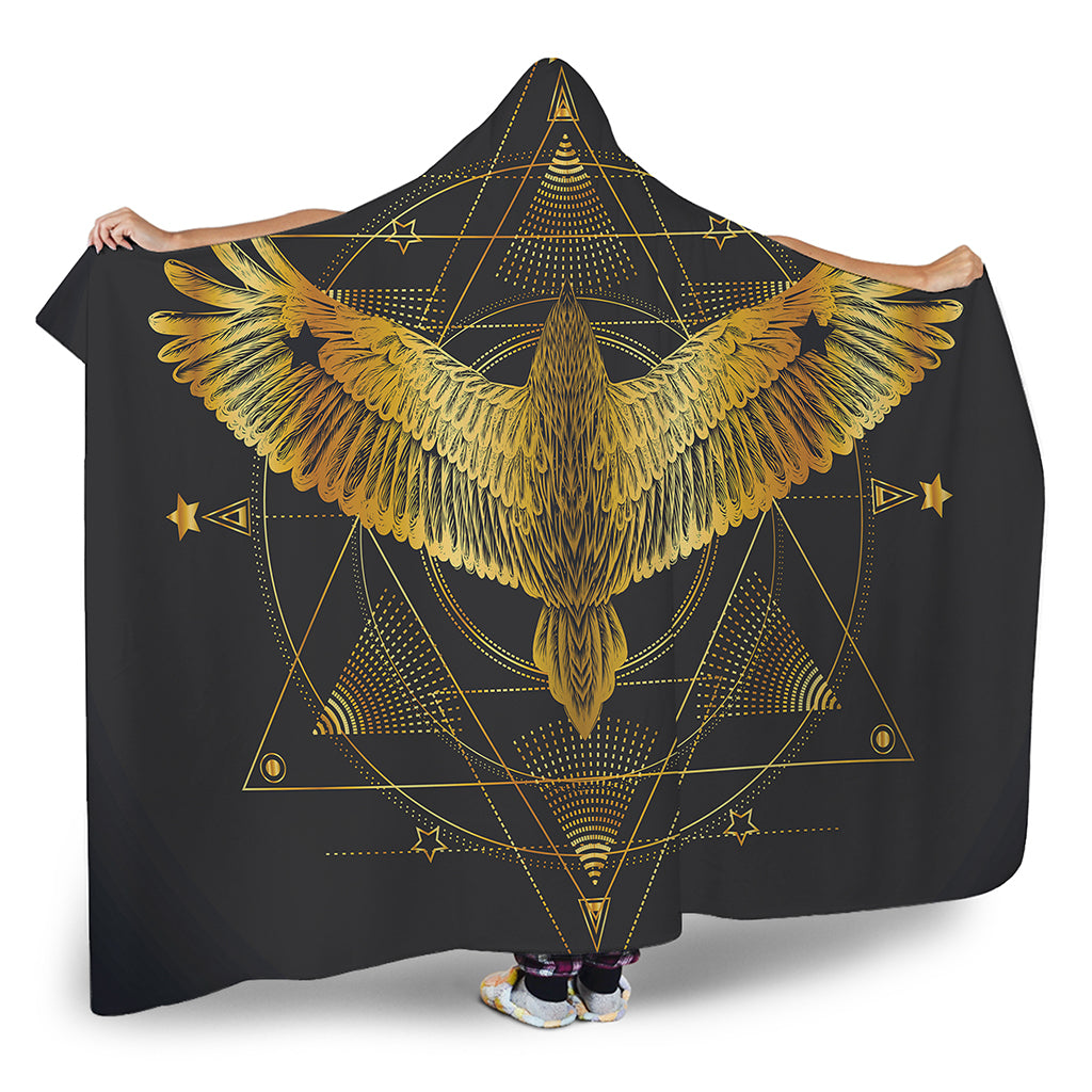 Golden Spiritual Bird Print Hooded Blanket