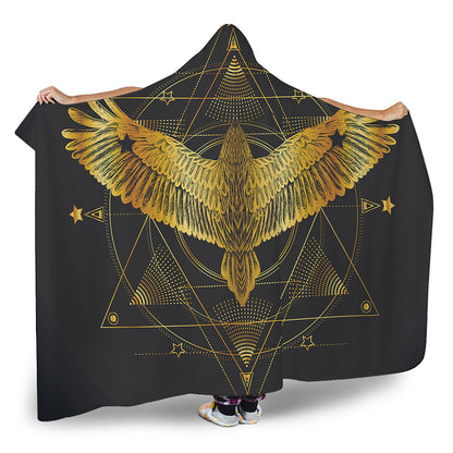 Golden Spiritual Bird Print Hooded Blanket