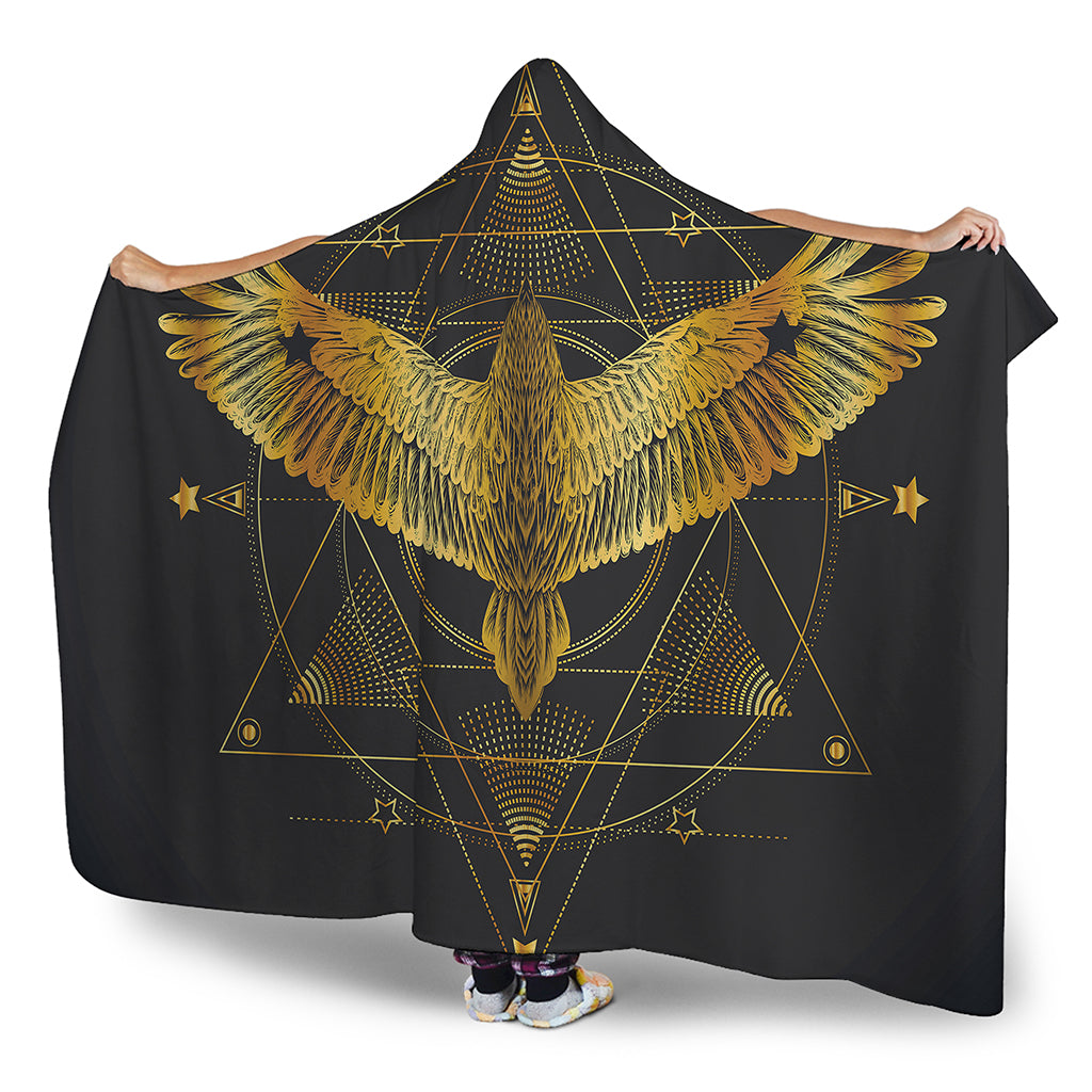 Golden Spiritual Bird Print Hooded Blanket