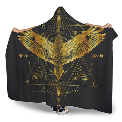 Golden Spiritual Bird Print Hooded Blanket