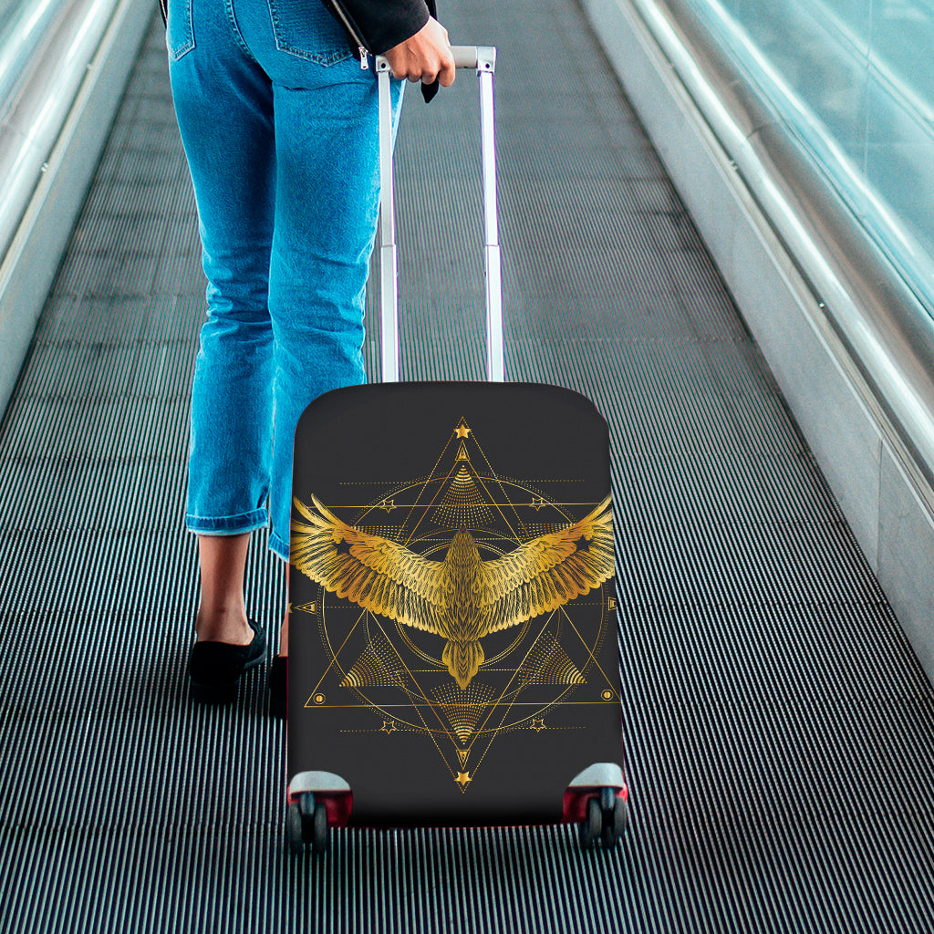Golden Spiritual Bird Print Luggage Cover