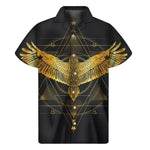 Golden Spiritual Bird Print Men's Short Sleeve Shirt