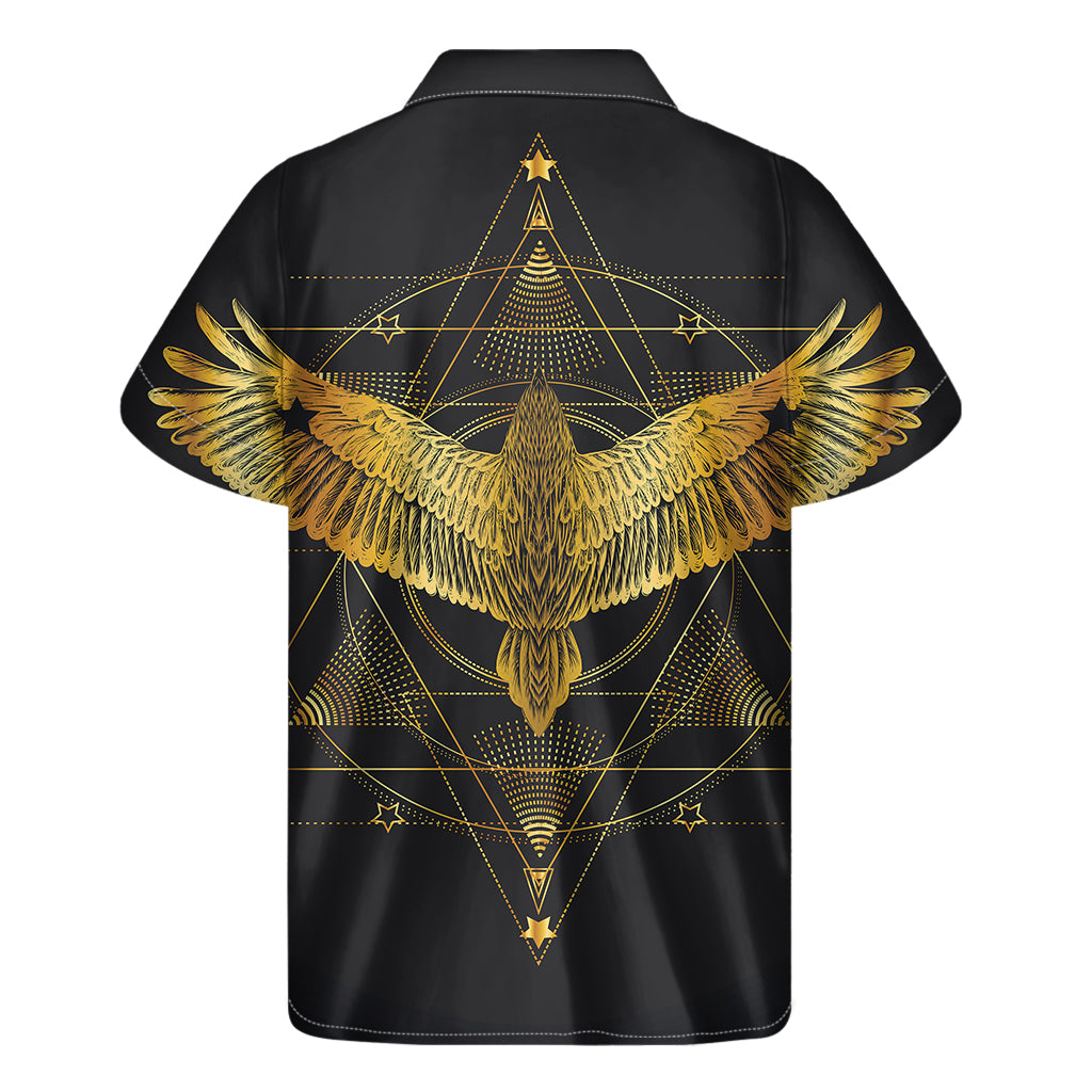 Golden Spiritual Bird Print Men's Short Sleeve Shirt