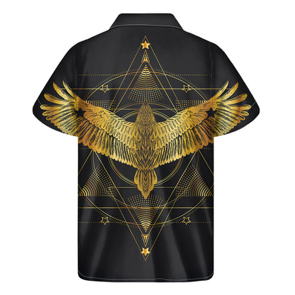 Golden Spiritual Bird Print Men's Short Sleeve Shirt