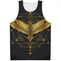 Golden Spiritual Bird Print Men's Tank Top