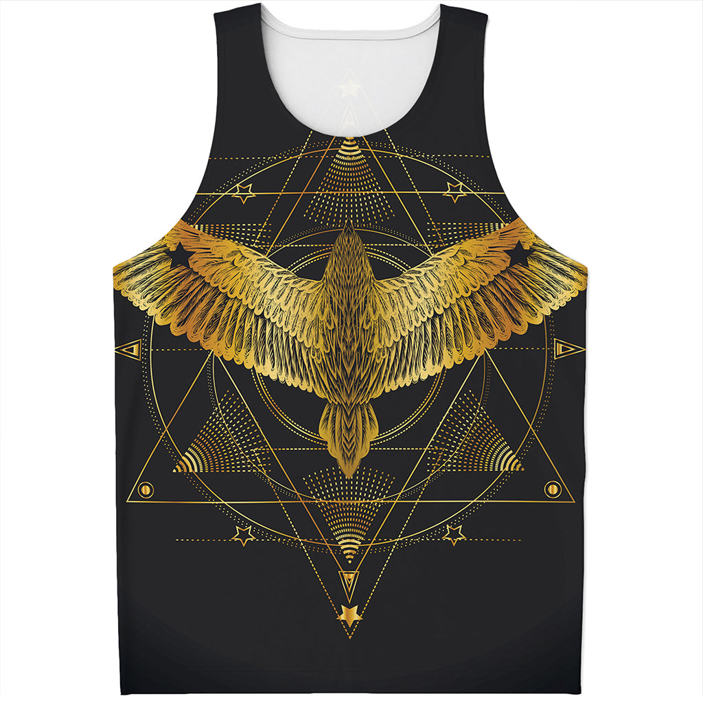 Golden Spiritual Bird Print Men's Tank Top