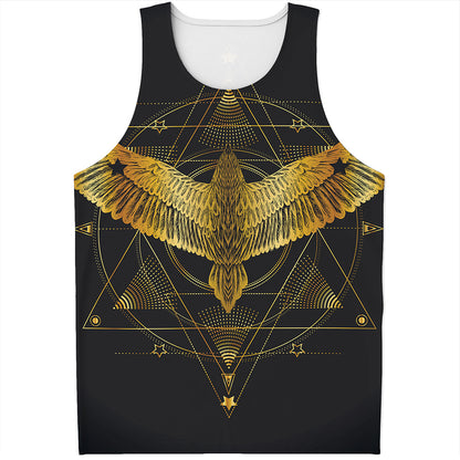 Golden Spiritual Bird Print Men's Tank Top
