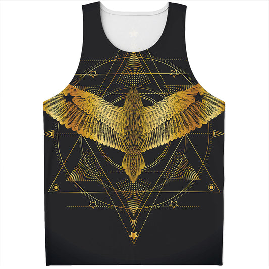 Golden Spiritual Bird Print Men's Tank Top
