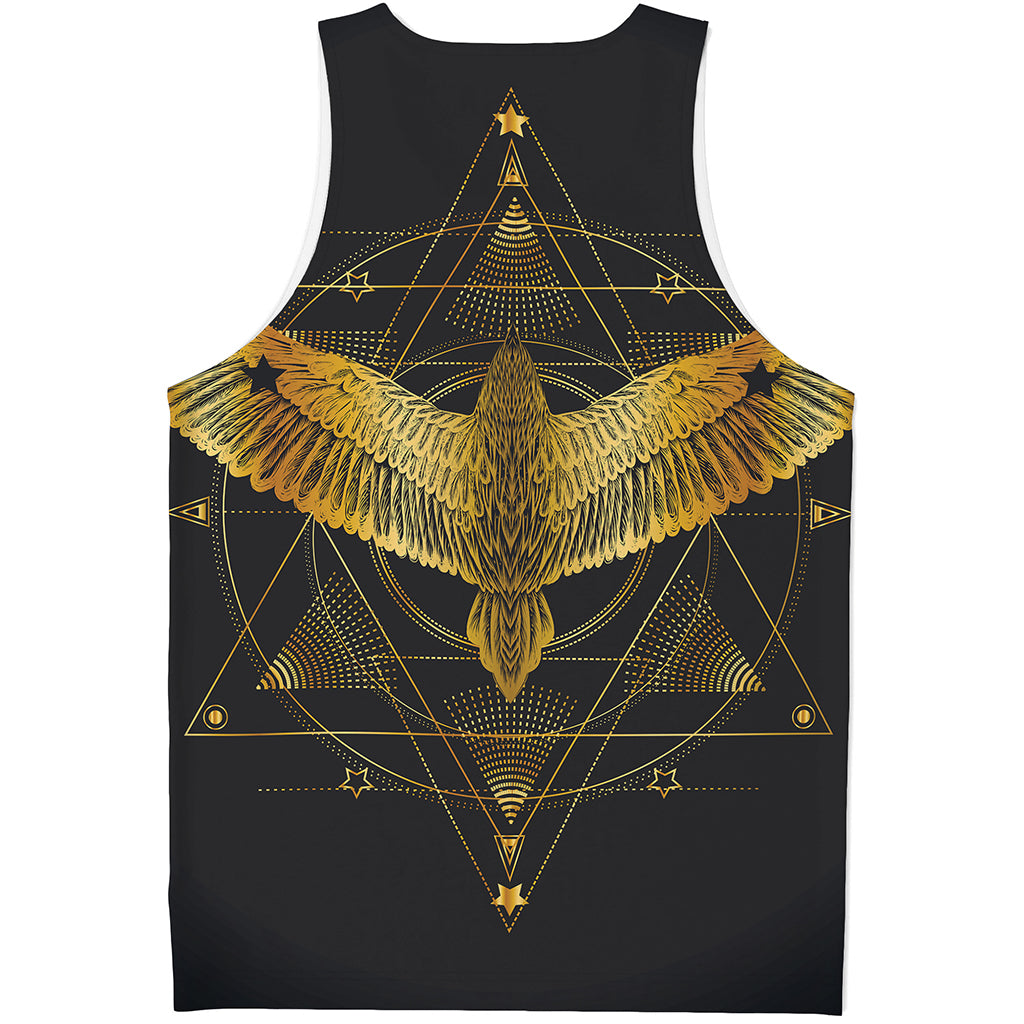 Golden Spiritual Bird Print Men's Tank Top