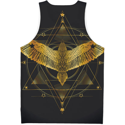 Golden Spiritual Bird Print Men's Tank Top
