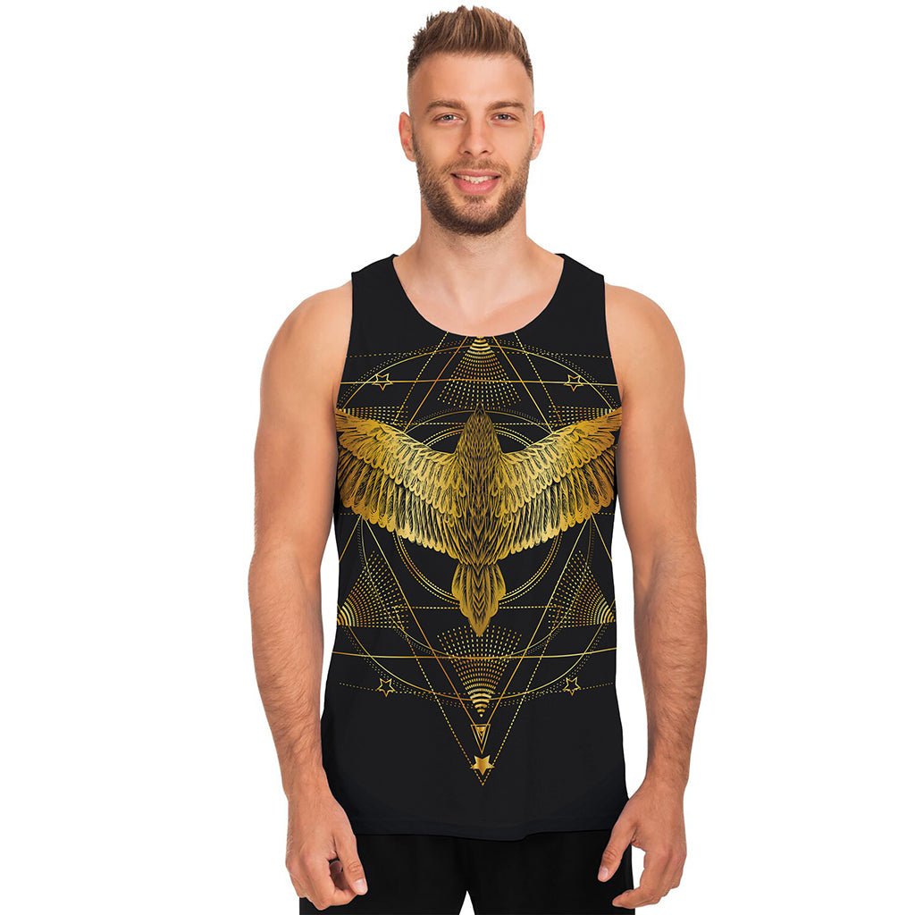Golden Spiritual Bird Print Men's Tank Top