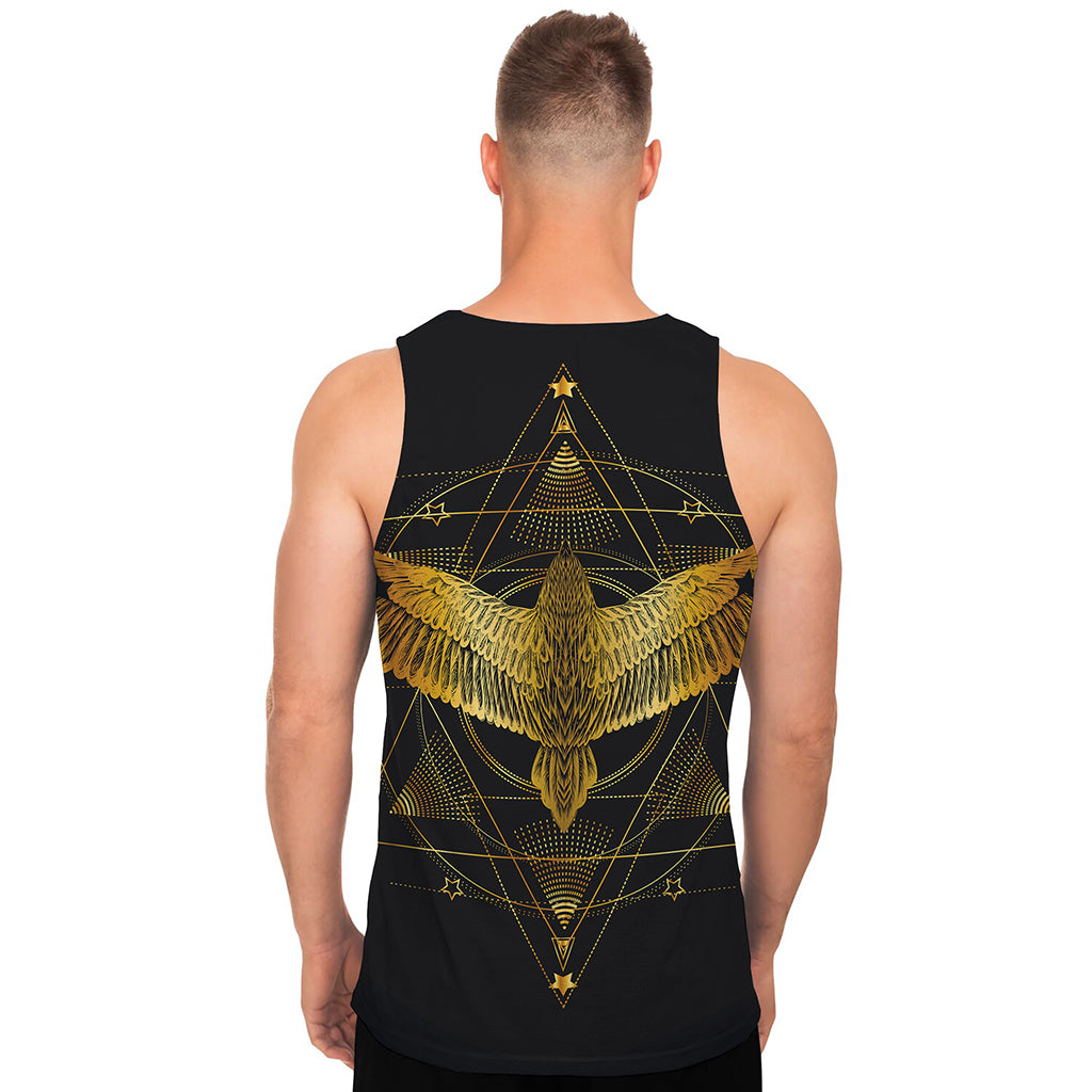 Golden Spiritual Bird Print Men's Tank Top