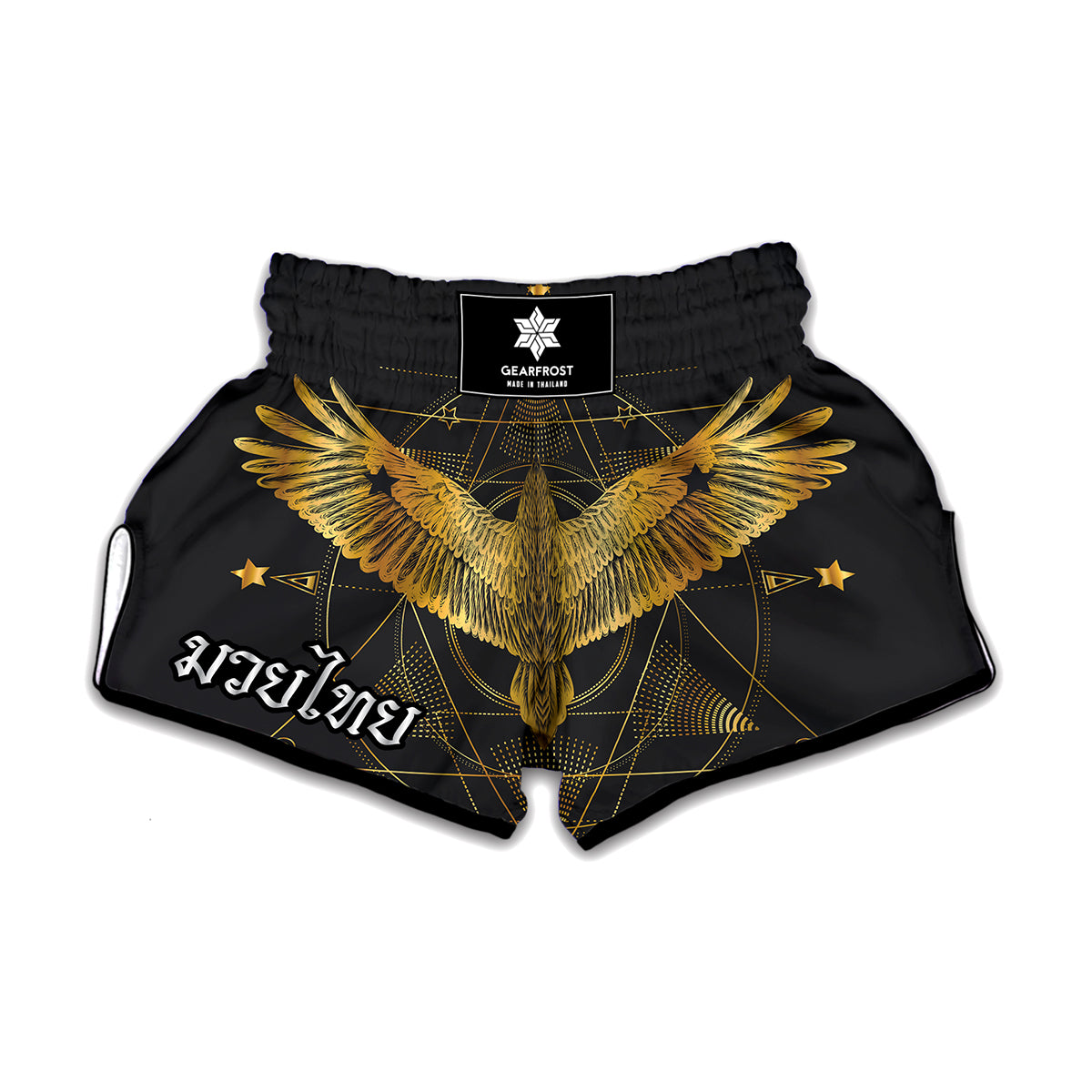 Golden Spiritual Bird Print Muay Thai Boxing Shorts