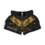Golden Spiritual Bird Print Muay Thai Boxing Shorts