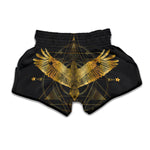 Golden Spiritual Bird Print Muay Thai Boxing Shorts