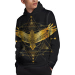 Golden Spiritual Bird Print Pullover Hoodie