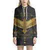 Golden Spiritual Bird Print Pullover Hoodie Dress