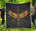 Golden Spiritual Bird Print Quilt