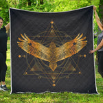 Golden Spiritual Bird Print Quilt