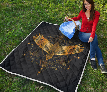 Golden Spiritual Bird Print Quilt