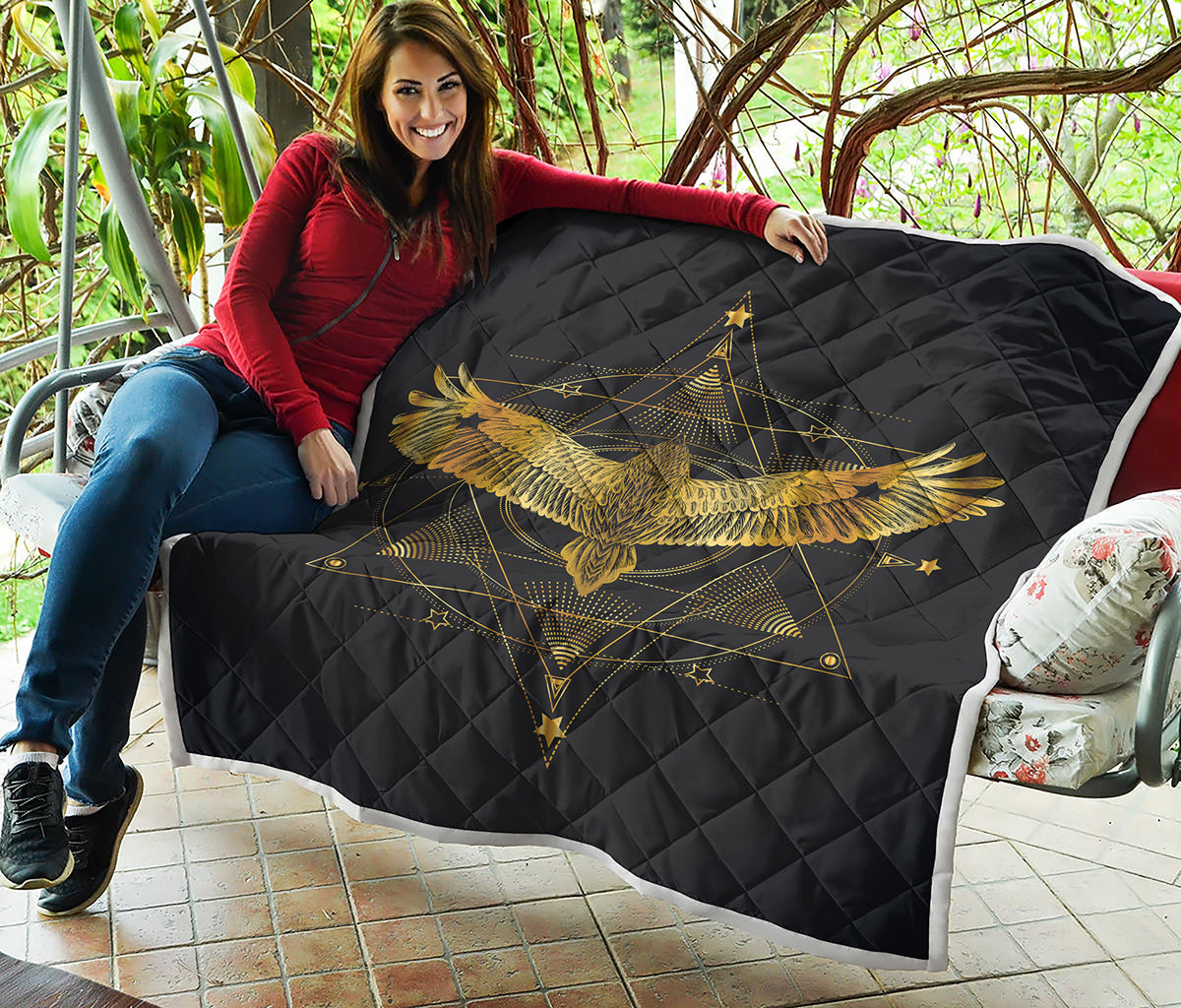 Golden Spiritual Bird Print Quilt