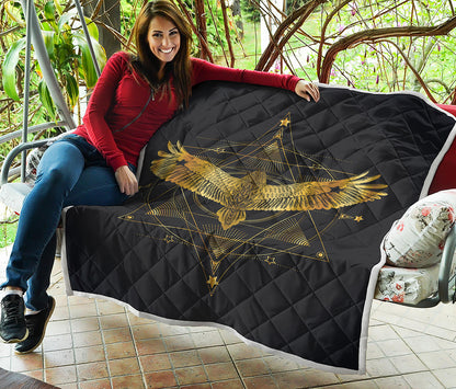 Golden Spiritual Bird Print Quilt