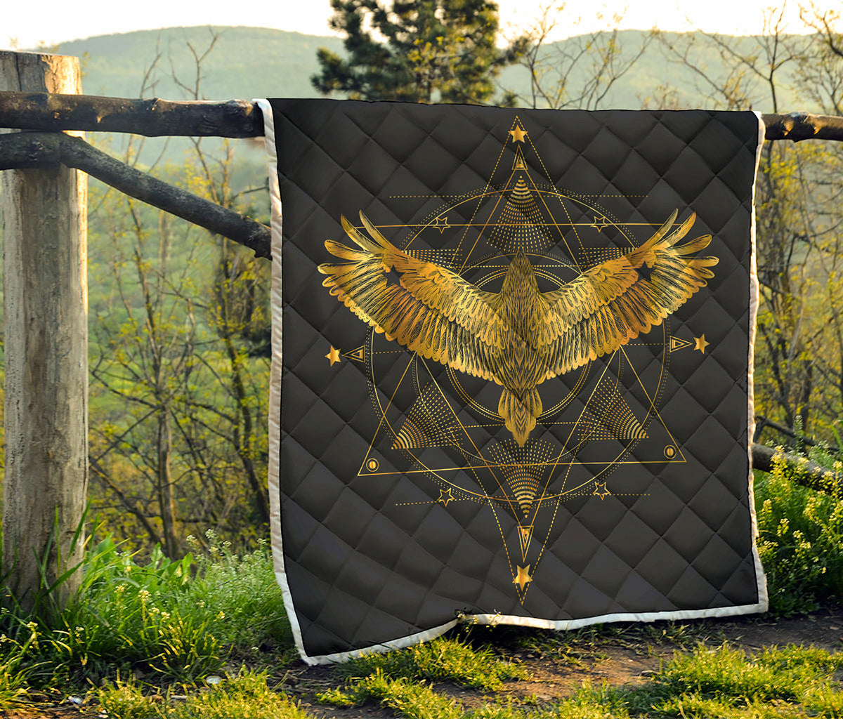 Golden Spiritual Bird Print Quilt