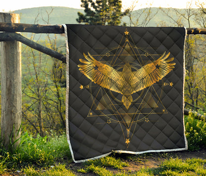 Golden Spiritual Bird Print Quilt