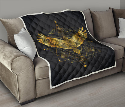 Golden Spiritual Bird Print Quilt