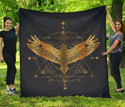 Golden Spiritual Bird Print Quilt