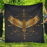 Golden Spiritual Bird Print Quilt