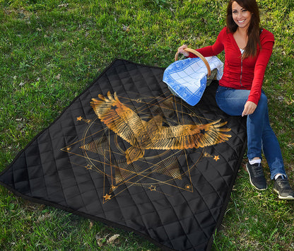 Golden Spiritual Bird Print Quilt