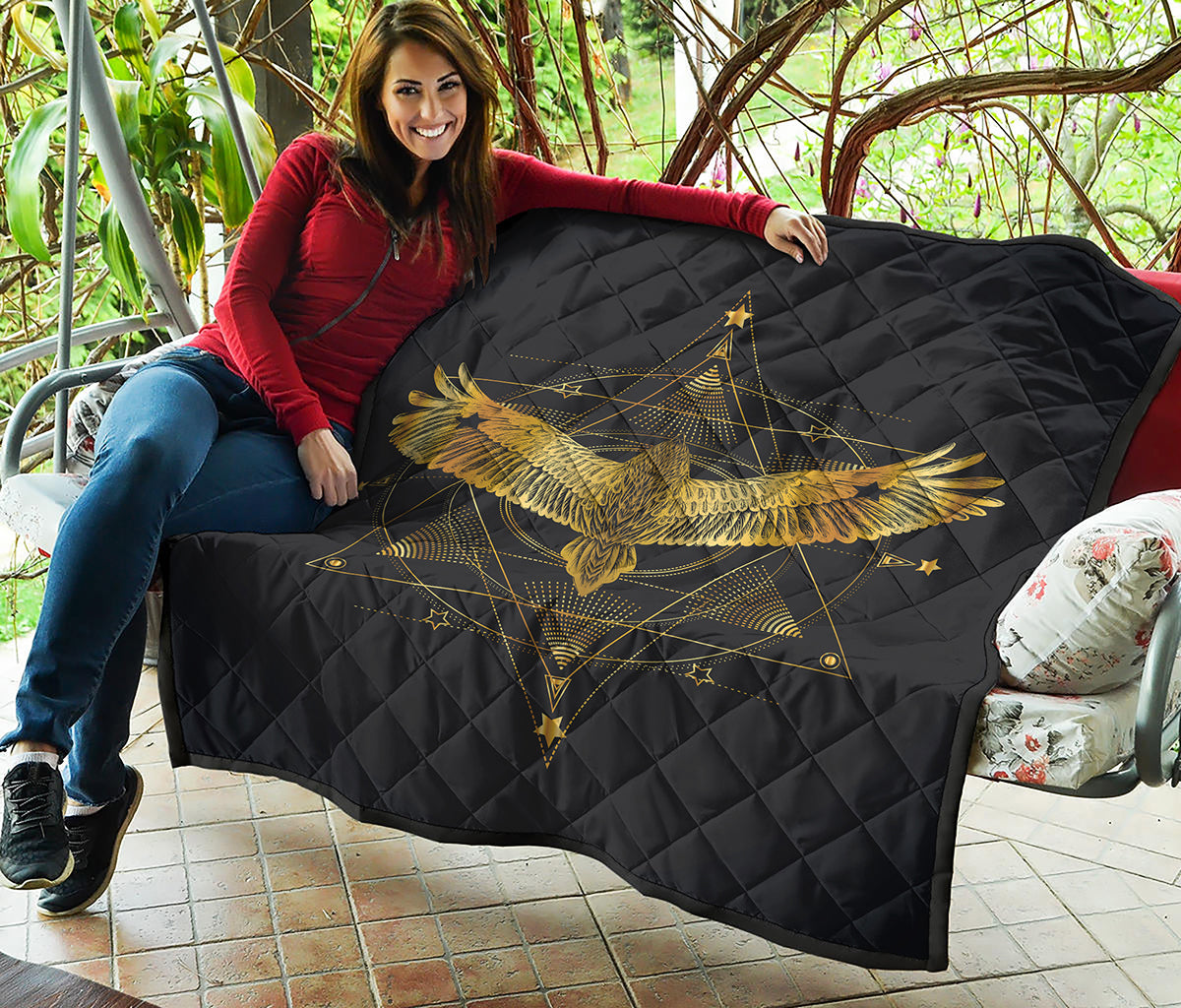 Golden Spiritual Bird Print Quilt