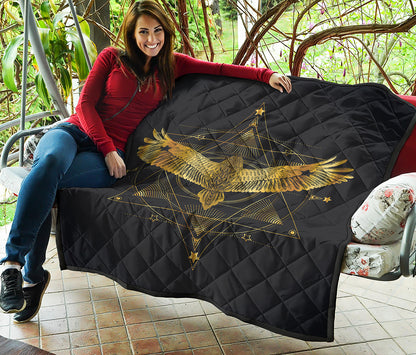 Golden Spiritual Bird Print Quilt
