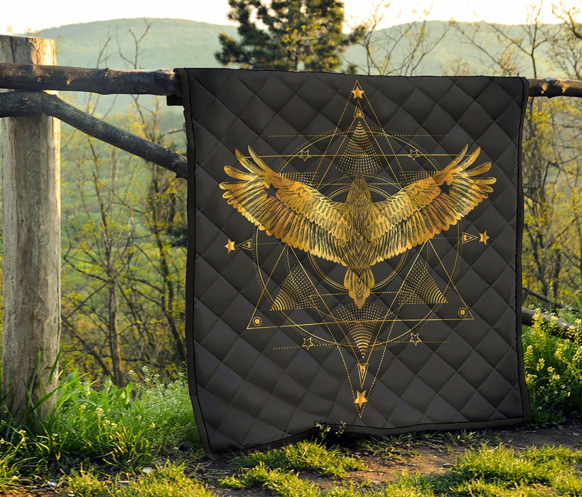 Golden Spiritual Bird Print Quilt
